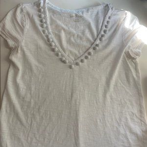 white pom pom v neck tshirt